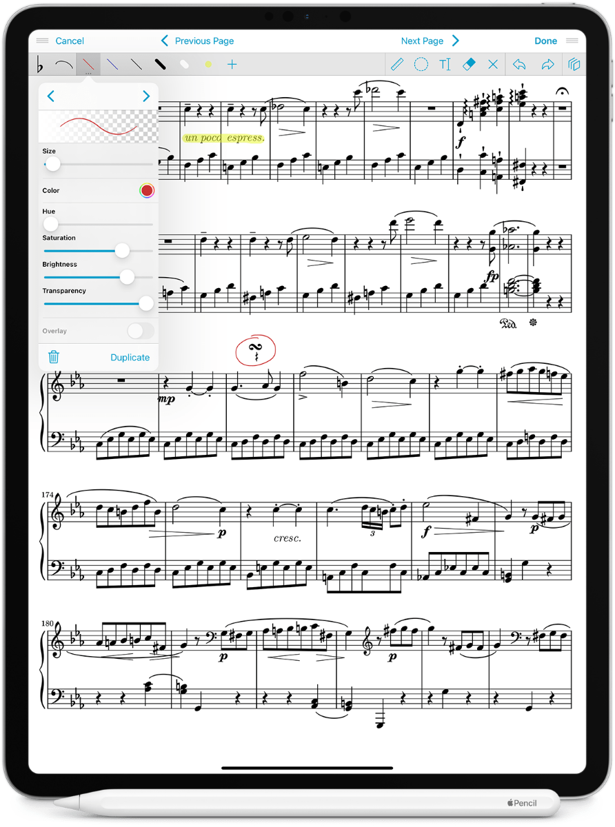 Score in forScore app with annotation examples.